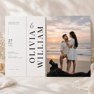 Faire-part de mariage à typographie verticale avec