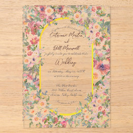 Faire-part de mariage acrylique en fleurs botaniqu