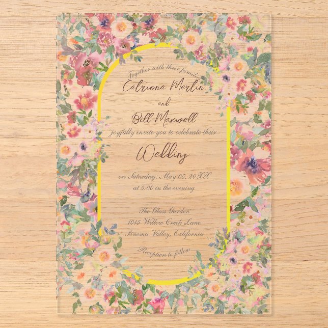 Faire-part de mariage acrylique en fleurs botaniqu (Recto)
