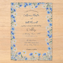 Faire-part de mariage acrylique floral bleu