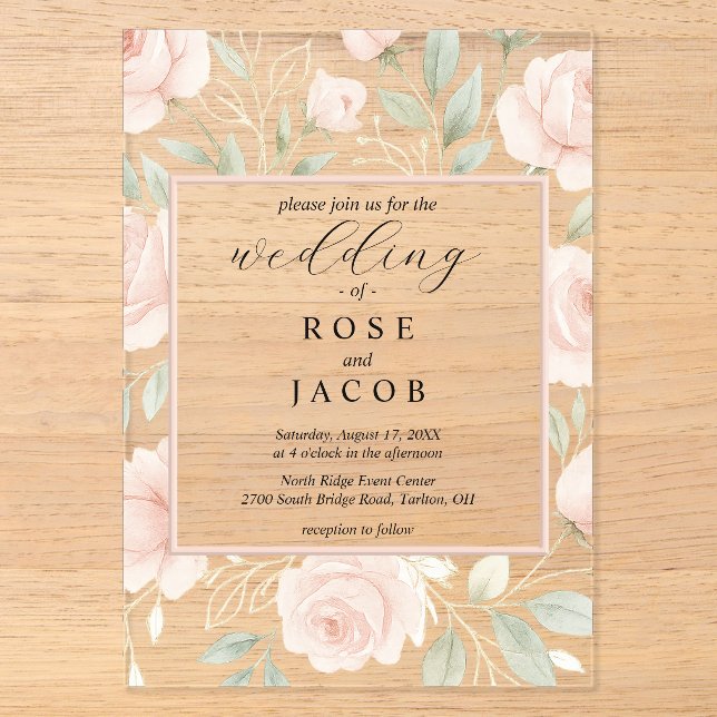 Faire-part de mariage acrylique Rose moderne Blush (Recto)