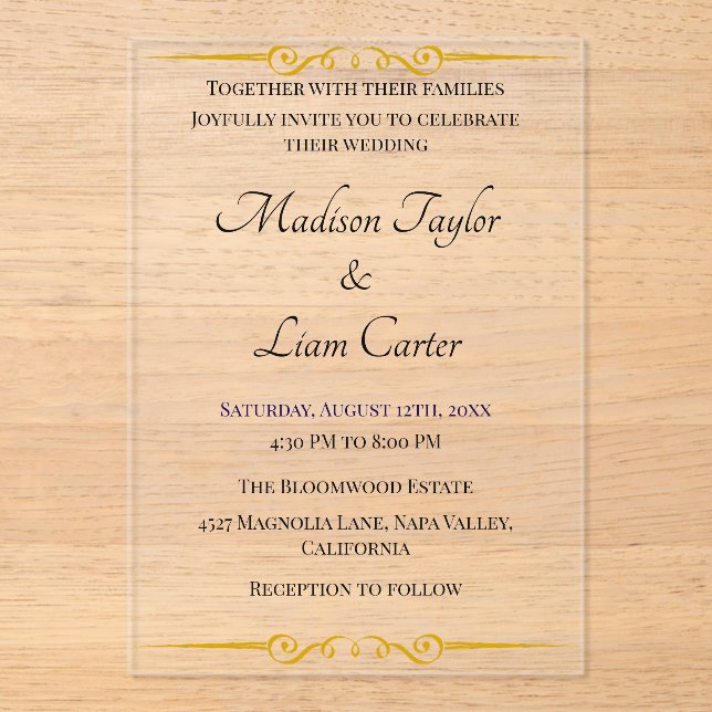 Faire-part de mariage acrylique transparent simple (Recto)