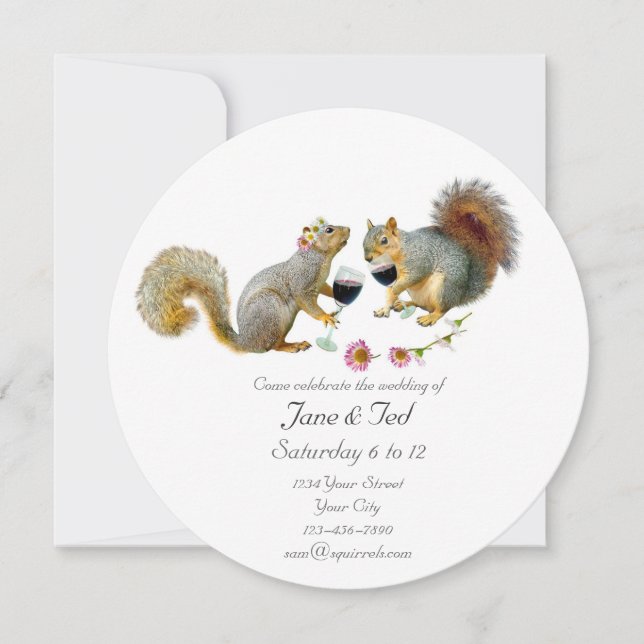 Faire-part de mariage affectueux d'écureuils (Devant)
