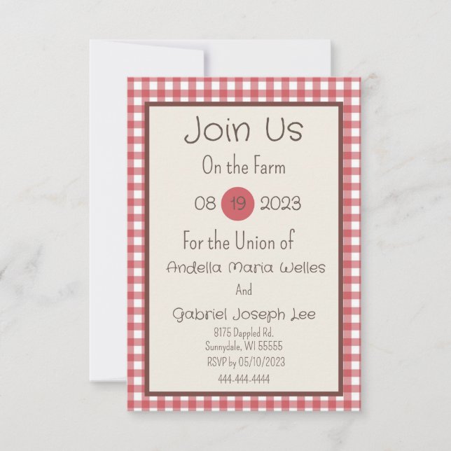 Faire-part de mariage agricole Red En vichy Countr (Devant)