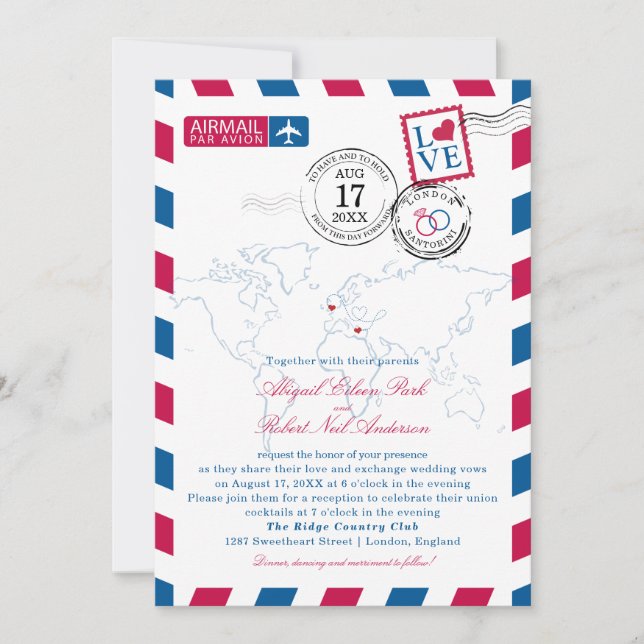 Faire-part de mariage Airmail de Londres et Santor (Devant)