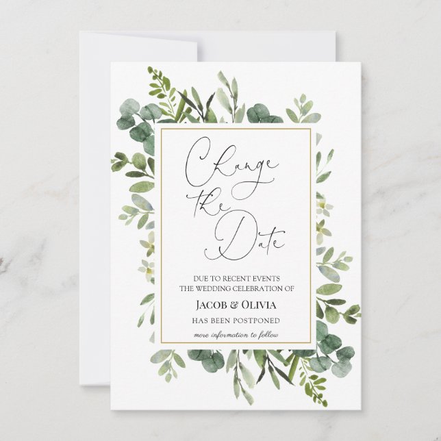 Faire-part de mariage ajourné d'Eucalyptus (Devant)