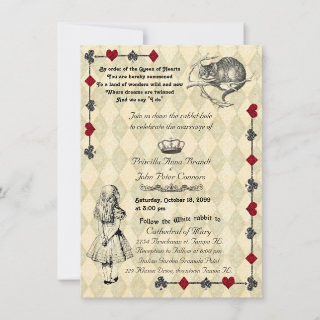 Faire-part de mariage "Alice au pays des merveille (Devant)