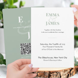 Faire-part de mariage Ampersand Two-Tone Sage | QR