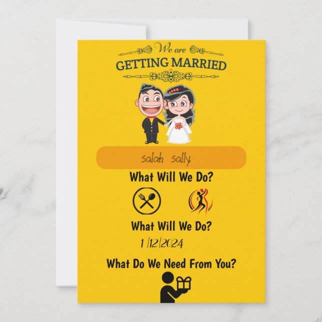 faire-part de mariage amusant et informatif (Devant)