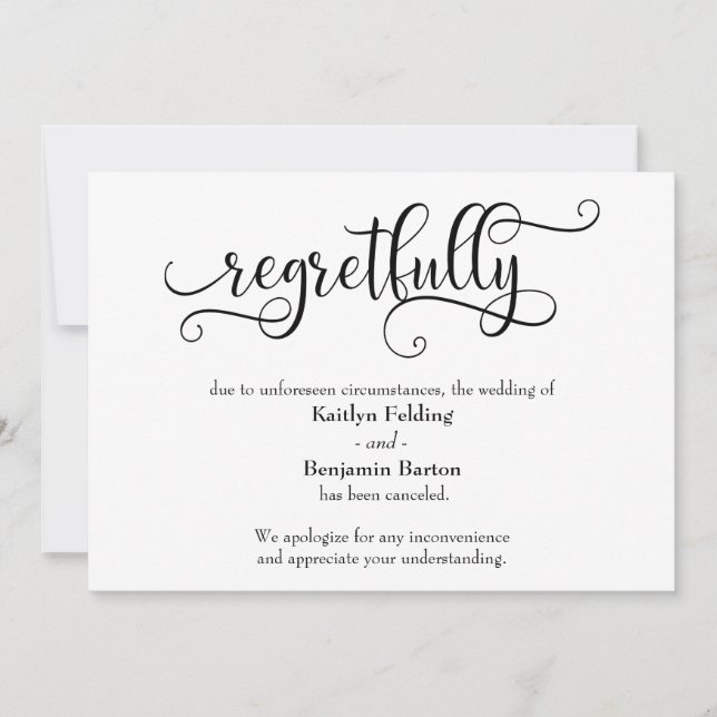 Faire-part de mariage annulé avec regret (Devant)