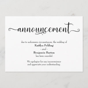 Faire-part de mariage annulé en calligraphie