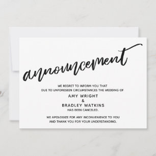 Faire-part de mariage annulé en écriture manuscrit