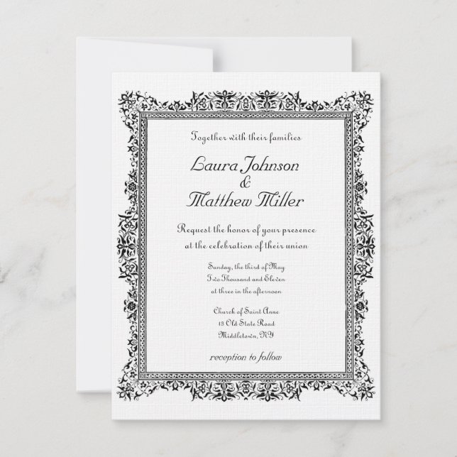 Faire-part de mariage antique à frontières (Devant)