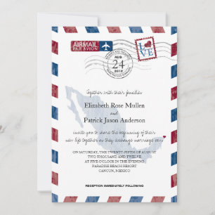 Faire-part de mariage antique de par avion du