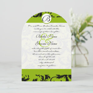 Faire-part de mariage Apple Green Black Damask