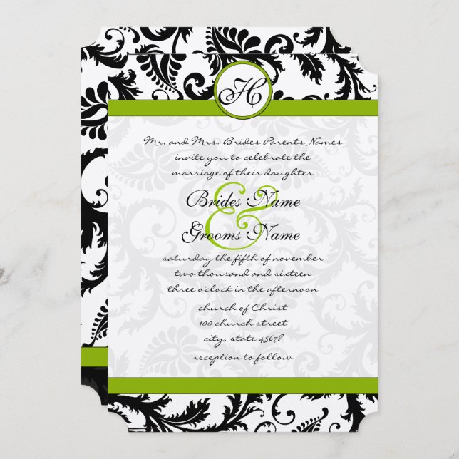 Faire-part de mariage Apple Green Damask Swils (Devant / Derrière)