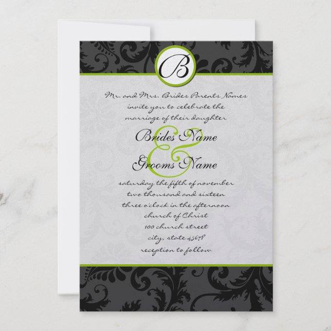Faire-part de mariage Apple Green Damask Swils (Devant)