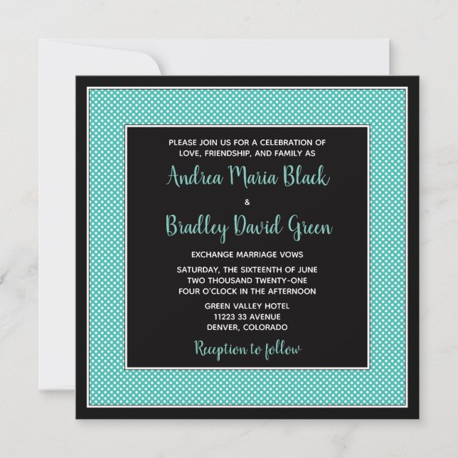 Faire-part de mariage Aqua Blue Black Polka Point (Devant)
