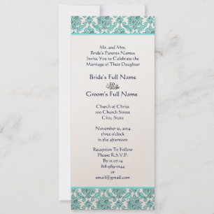 Faire-part de mariage Aqua Blue Damask