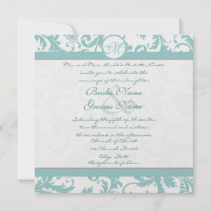 Faire-part de mariage Aqua Blue Damask