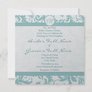 Faire-part de mariage Aqua Blue Damask