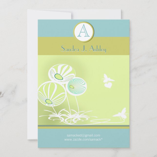 Faire-part de mariage Aqua Blue Flowers et abeille (Devant)