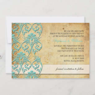 Faire-part de mariage Aqua Vintage Floral Swirl