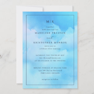 Faire-part de mariage aquarelle à l'eau bleue sere