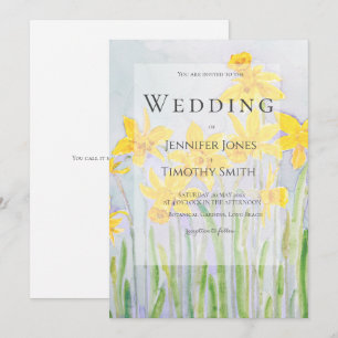 faire-part de mariage aquarelle du champ jonquille
