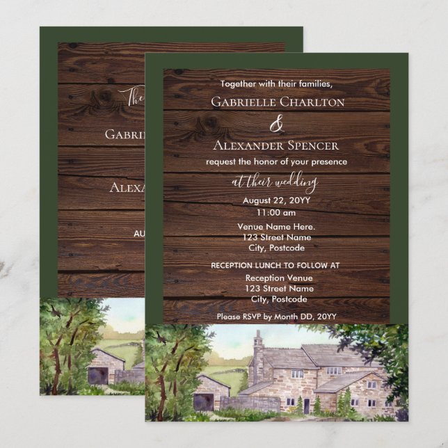 Faire-part de mariage aquarelle du pont de pierre (Devant / Derrière)