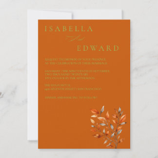 Faire-Part de Mariage Aquarelle Feuilles Orange Br