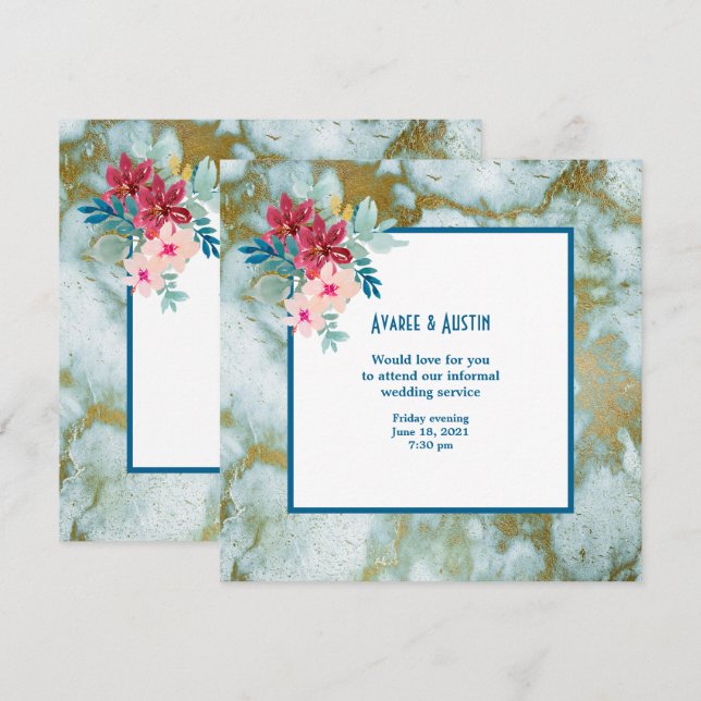 Faire-part de mariage aquarelle fleurs informel (Devant / Derrière)