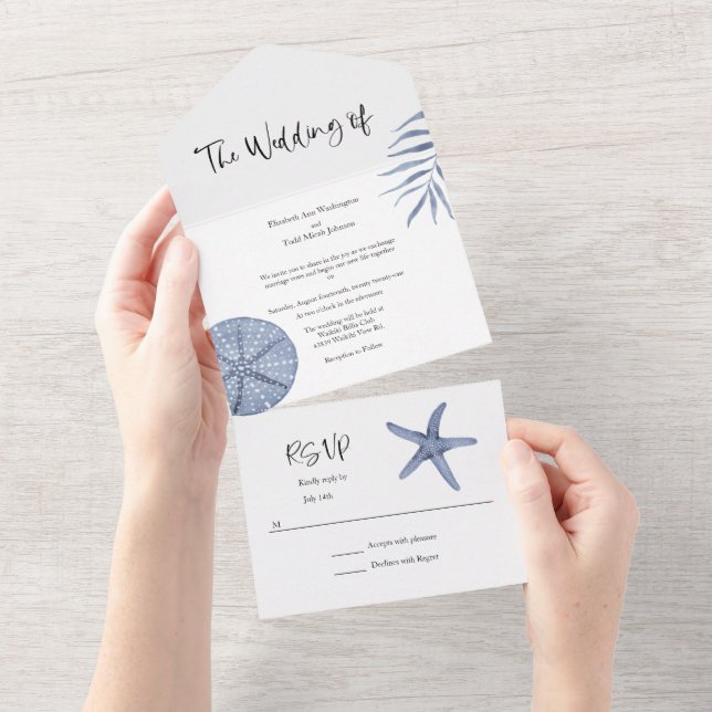 Faire-part de mariage aquarelle nautique bleu tout (Déchirure)