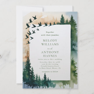 Faire-part de mariage aquarelle sur la nature avec