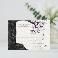Faire-part de mariage Arbre noir Oiseaux violets