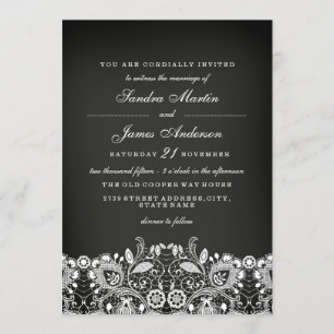 Faire-part de mariage ardoise à dentelle blanche