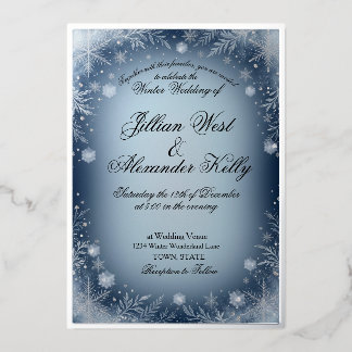 Faire-part de mariage argent flocon de neige bleu 