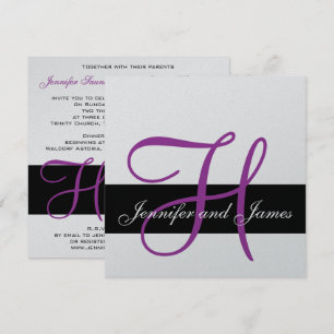 Faire-part de mariage argenté Monogramme H Noms po