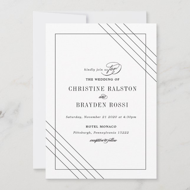 Faire-part de mariage Art déco noir blanc (Devant)