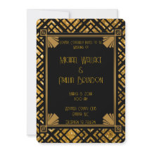 Faire-part de mariage Art déco noir et or