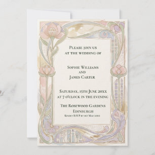 Faire-part de mariage Art nouveau à la tulipe rose