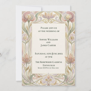 Faire-part de mariage Art nouveau à tulipe rose