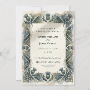 Faire-part de mariage Art Nouveau Blue Thistle
