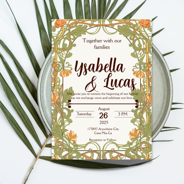 Faire-part de mariage Art nouveau | Élégant 5 po x (Créateur téléchargé)