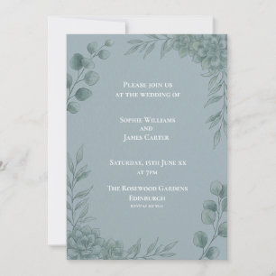 Faire-part de mariage au eucalyptus gris-bleu