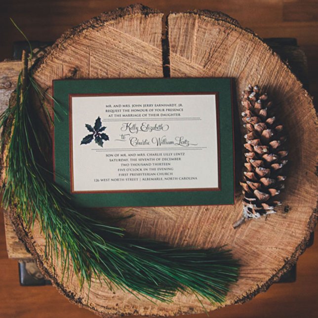 Faire-part de mariage au houx de Noël (Kelly + Charlie)