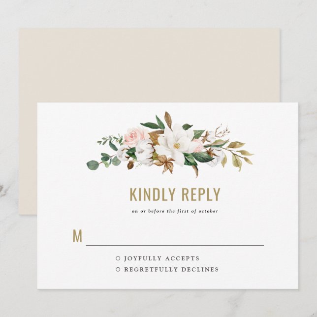 Faire-part de mariage au monogramme de magnolia à  (Devant / Derrière)