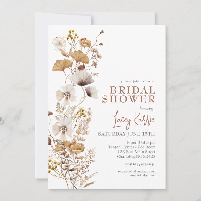 Faire-part de mariage automnal aux fleurs sauvages (Devant)