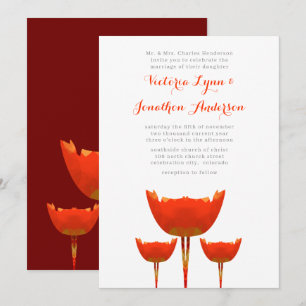 Faire-part de mariage aux coquelicots orange moder