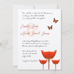Faire-part de mariage aux coquelicots orange prune